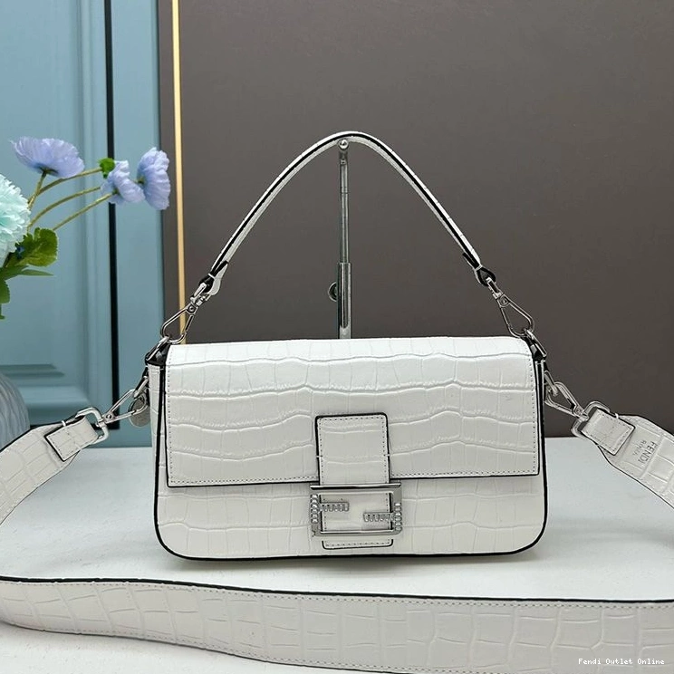 In White Bag Baguette Leather Medium Crocodile Fendi Re-Edition 0823